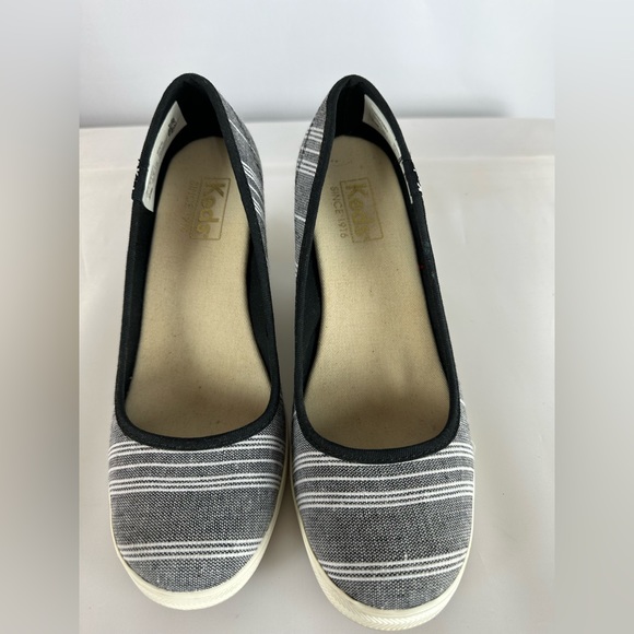 Keds Wedge Sneakers Espadrille Shoe Siza 7.5 Striped Canvas Slip On - Picture 2 of 7
